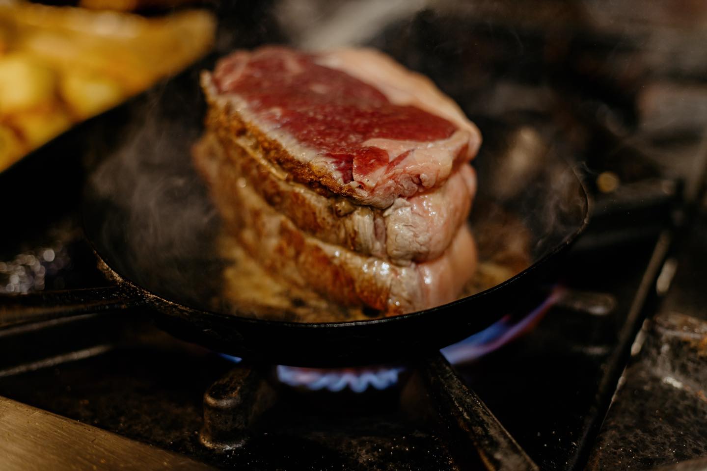 Steak searing in pan
